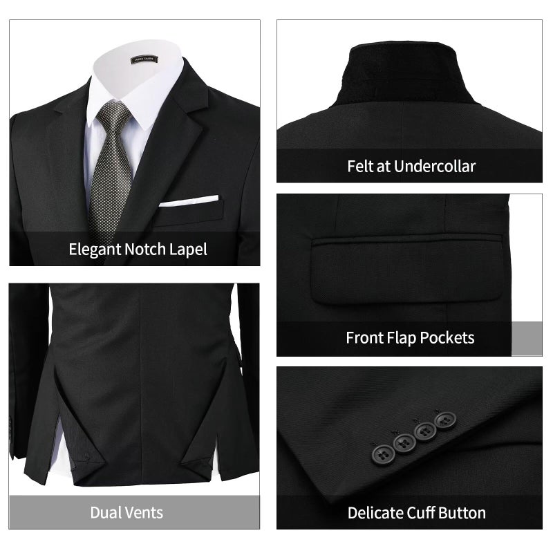 WEEN CHARM Suits for Men,3 Piece Slim Fit Suit Set with 2-Button Blazer,Vest,Pants,Tuxedo for Wedding,Prom,Party,Business Black - Image 5